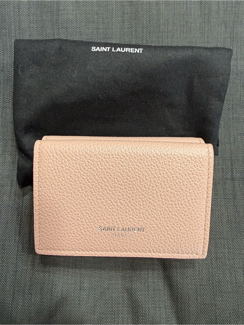 Saint Laurent Pebbled Blush Leather Compact Wallet